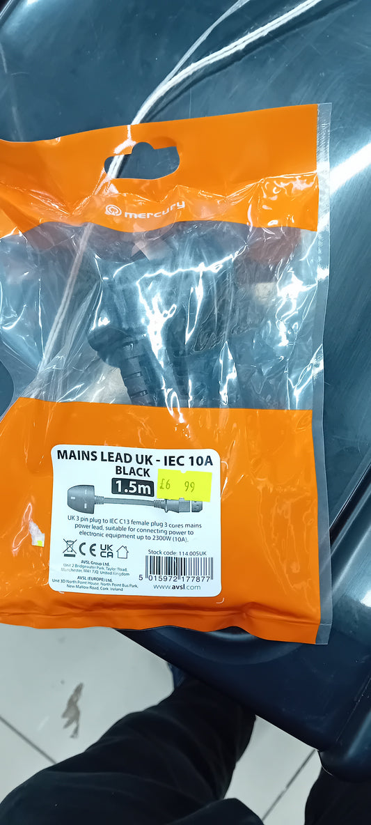 Mains lead UK 10 A 1.5 m